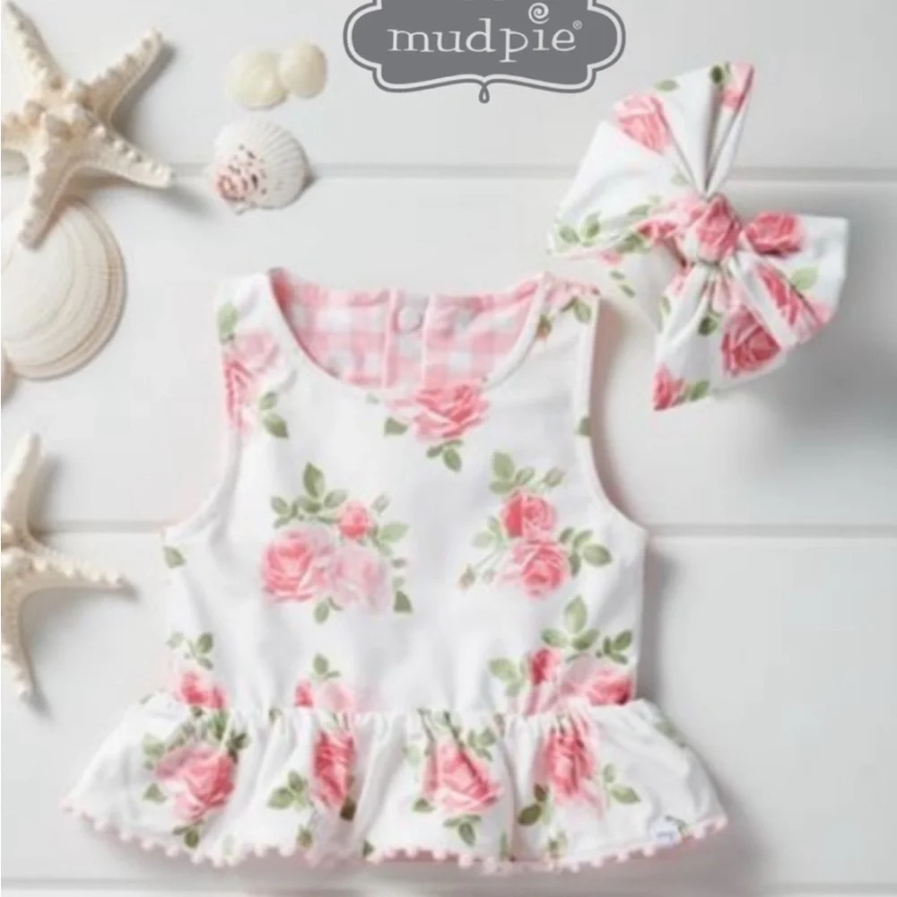 Mudpie Swimsuit Reversible‎ Top and Headband NWT